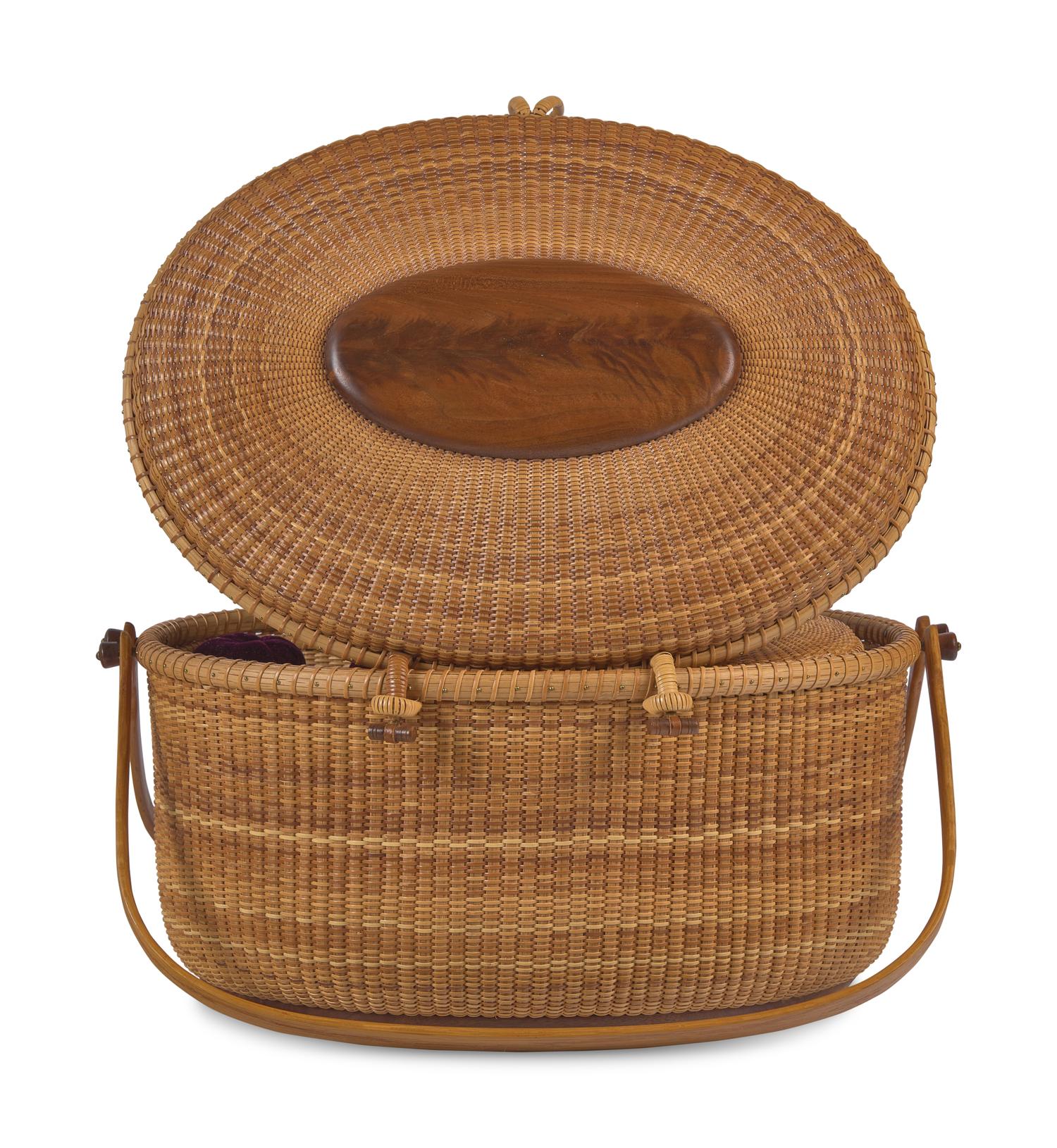 A Nantucket Style Lightship Sewing Basket With Accessories, By Darryl and Karen Arawjo, Bushkill, PA, Dated "1994"