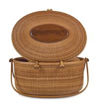 A Nantucket Style Lightship Sewing Basket With Accessories, By Darryl and Karen Arawjo, Bushkill, PA, Dated "1994"