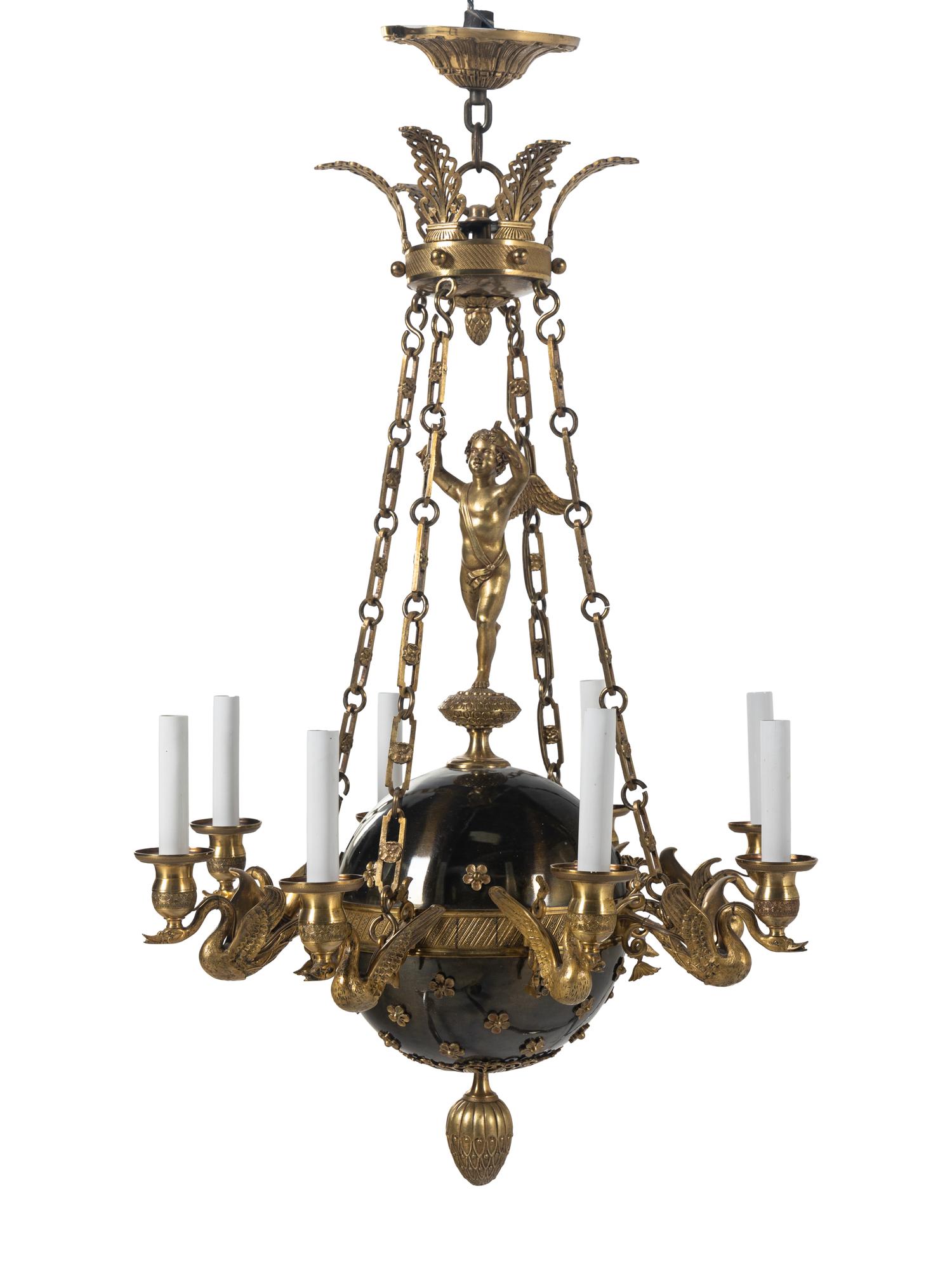 An Empire Style Gilt Bronze and Tole Chandelier