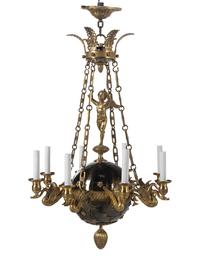 An Empire Style Gilt Bronze and Tole Chandelier