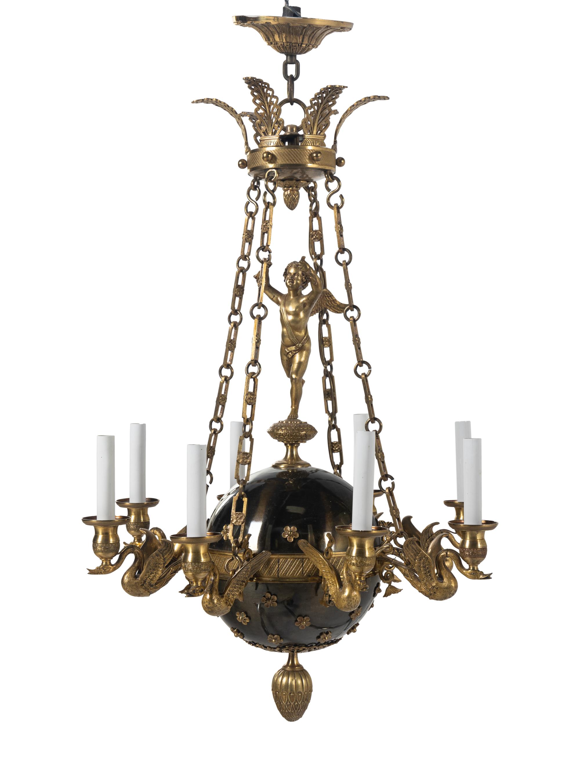 An Empire Style Gilt Bronze and Tole Chandelier