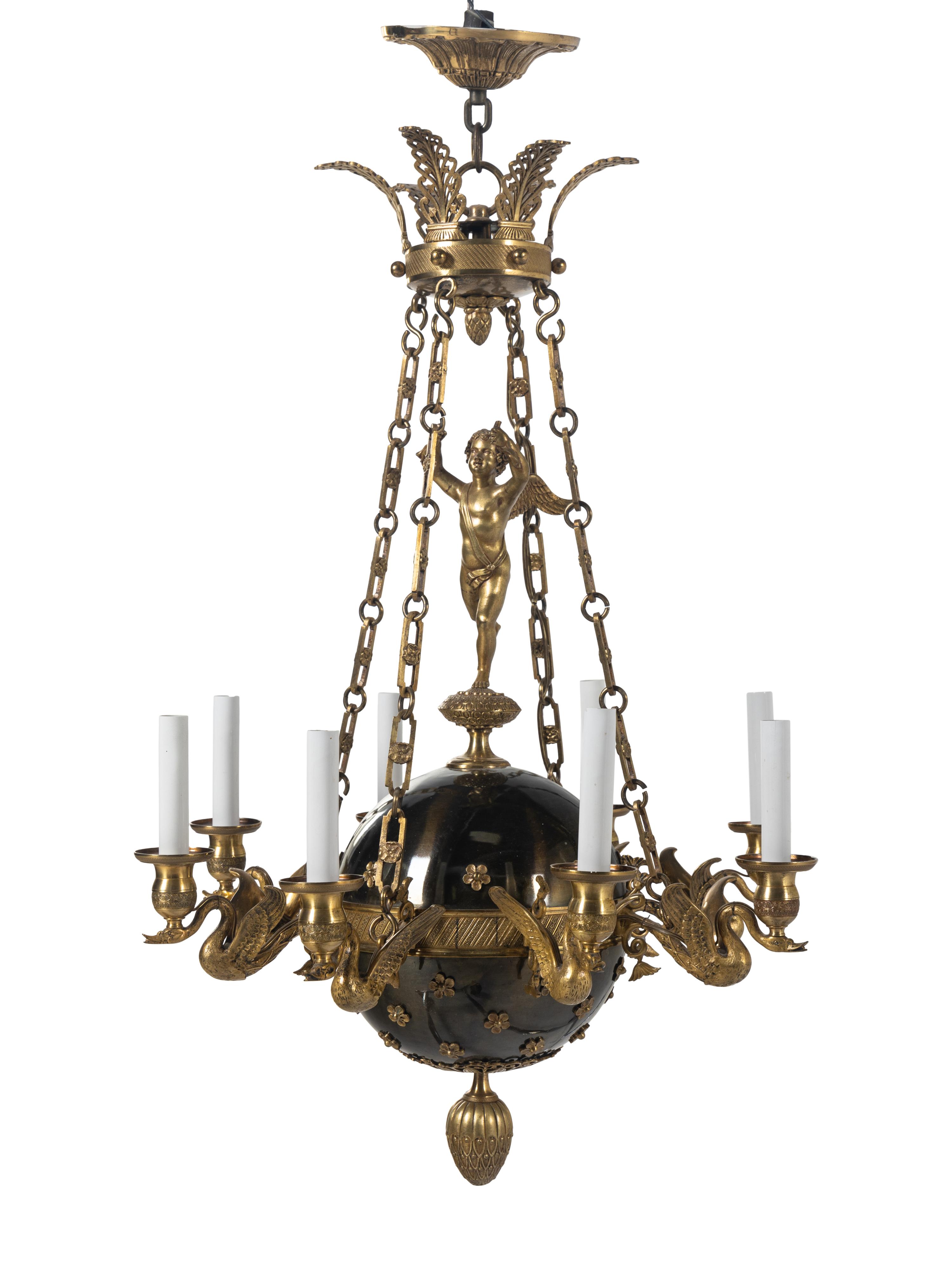 An Empire Style Gilt Bronze and Tole Chandelier