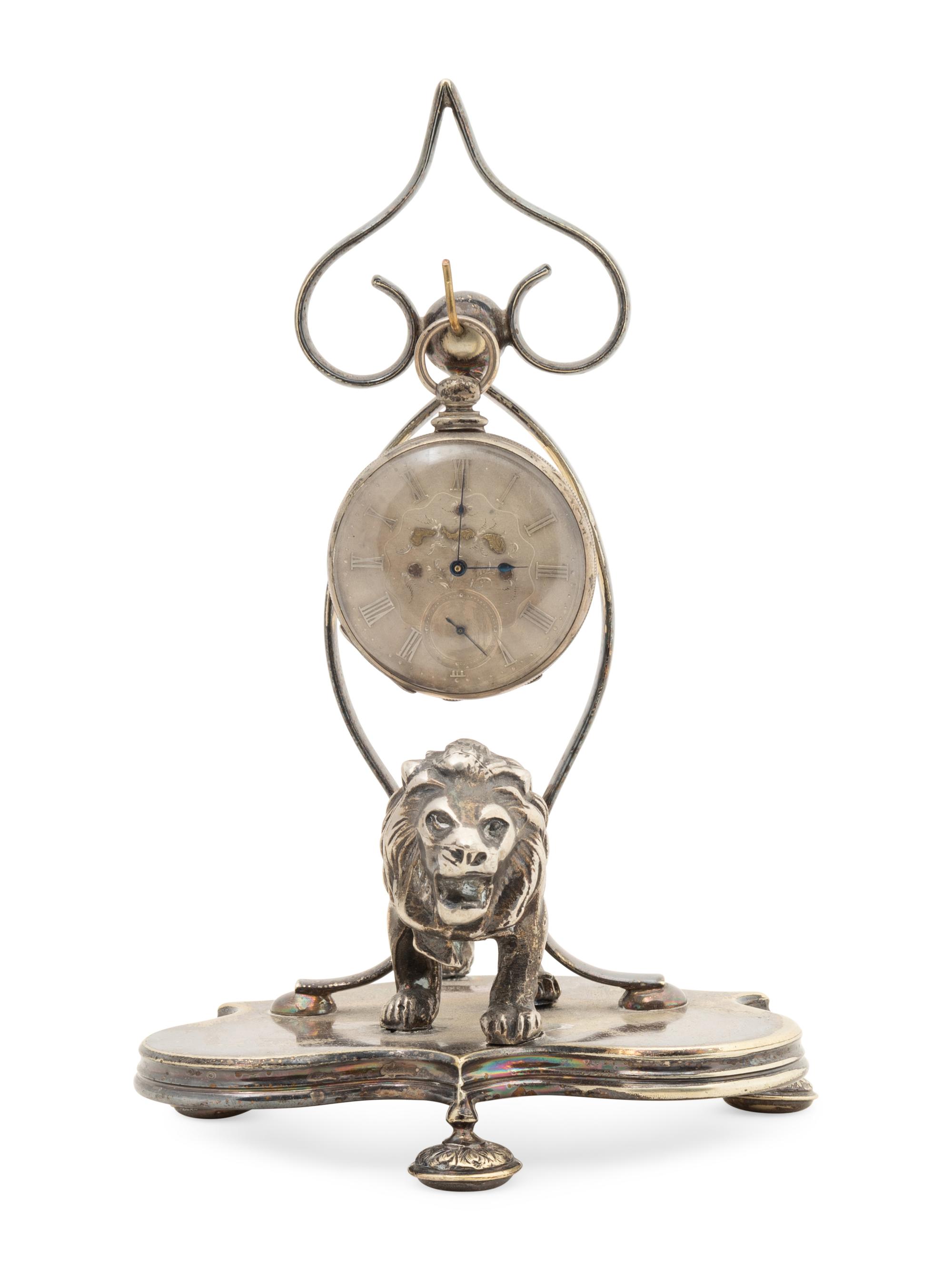 An English Silver Plated Pocket Watch Stand and Pocket Watch by M J Tobias & Co., Liverpool