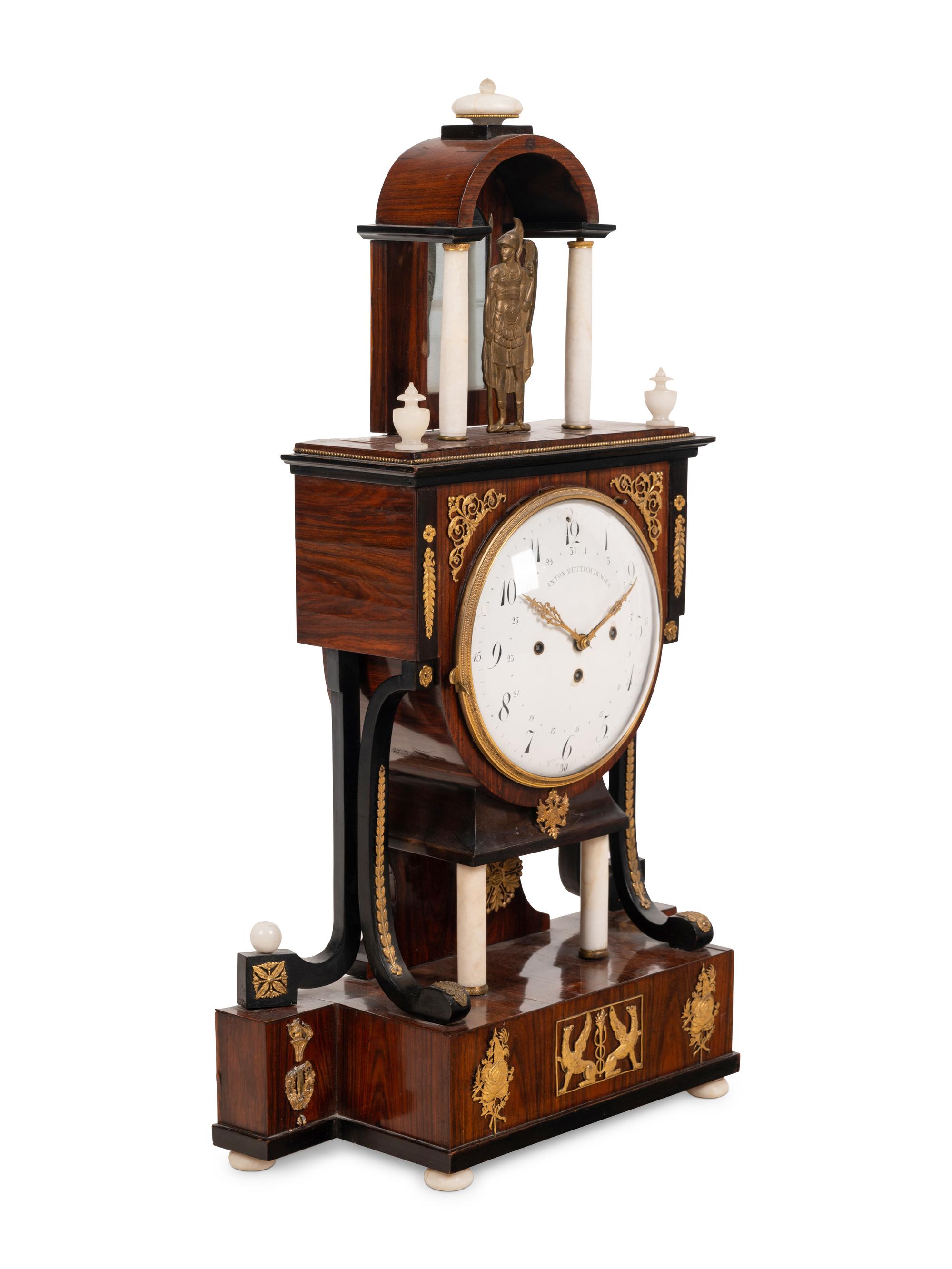An Austrian Alabaster and Bronze Mounted Mahogany Clock