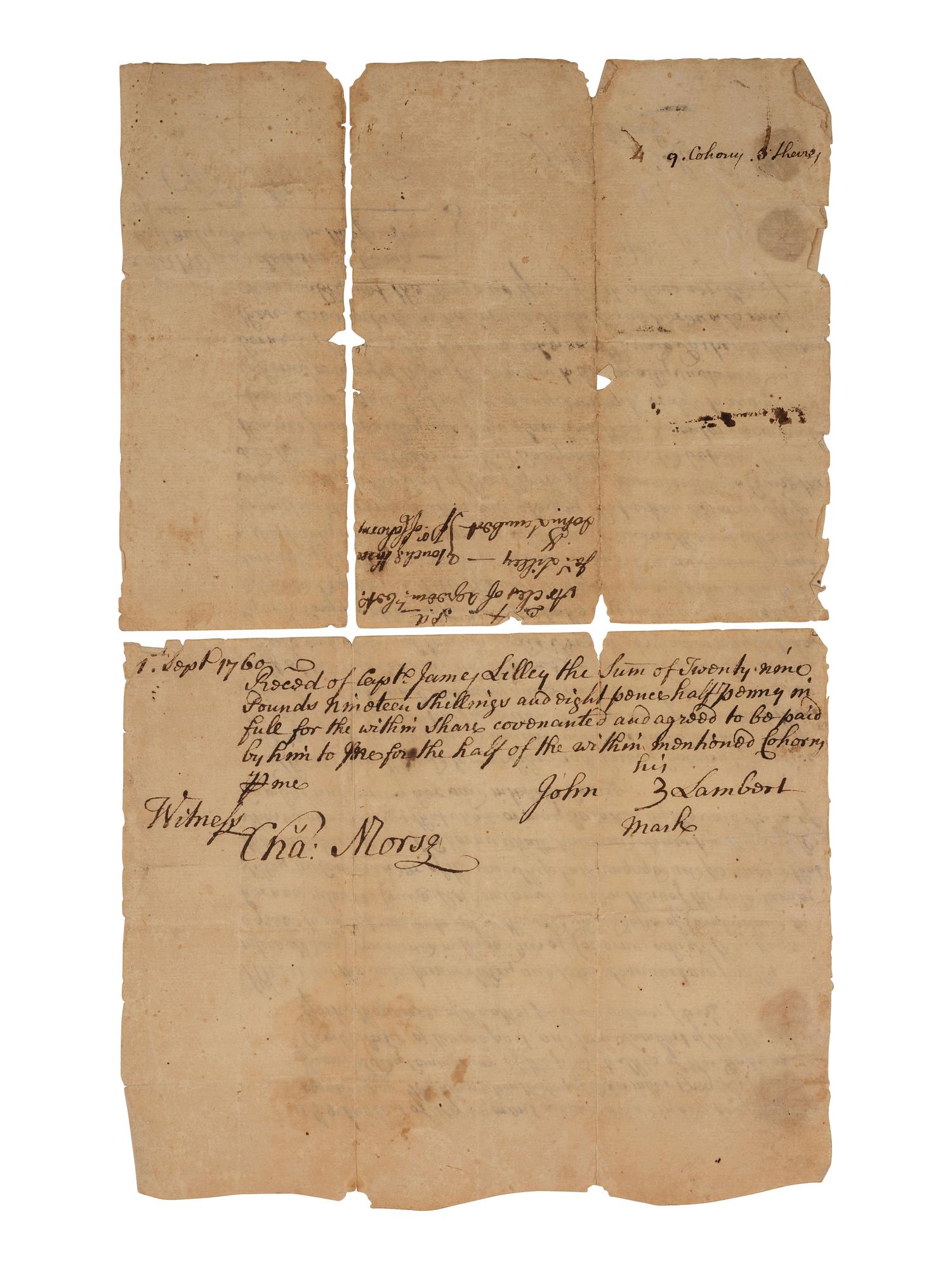 [FRENCH & INDIAN WAR] -- [PRIVATEERS]. A group of 5 documents associated with New York Privateer Captain James Lilley and the British ship he commanded during the French and Indian War, the Duke of Cumberland .