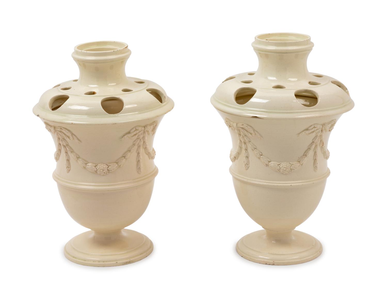 A Pair of English Creamware Potpourri Jars