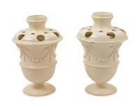 A Pair of English Creamware Potpourri Jars