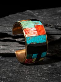 Brass and Mosaic Inlay Cuff Bracelet