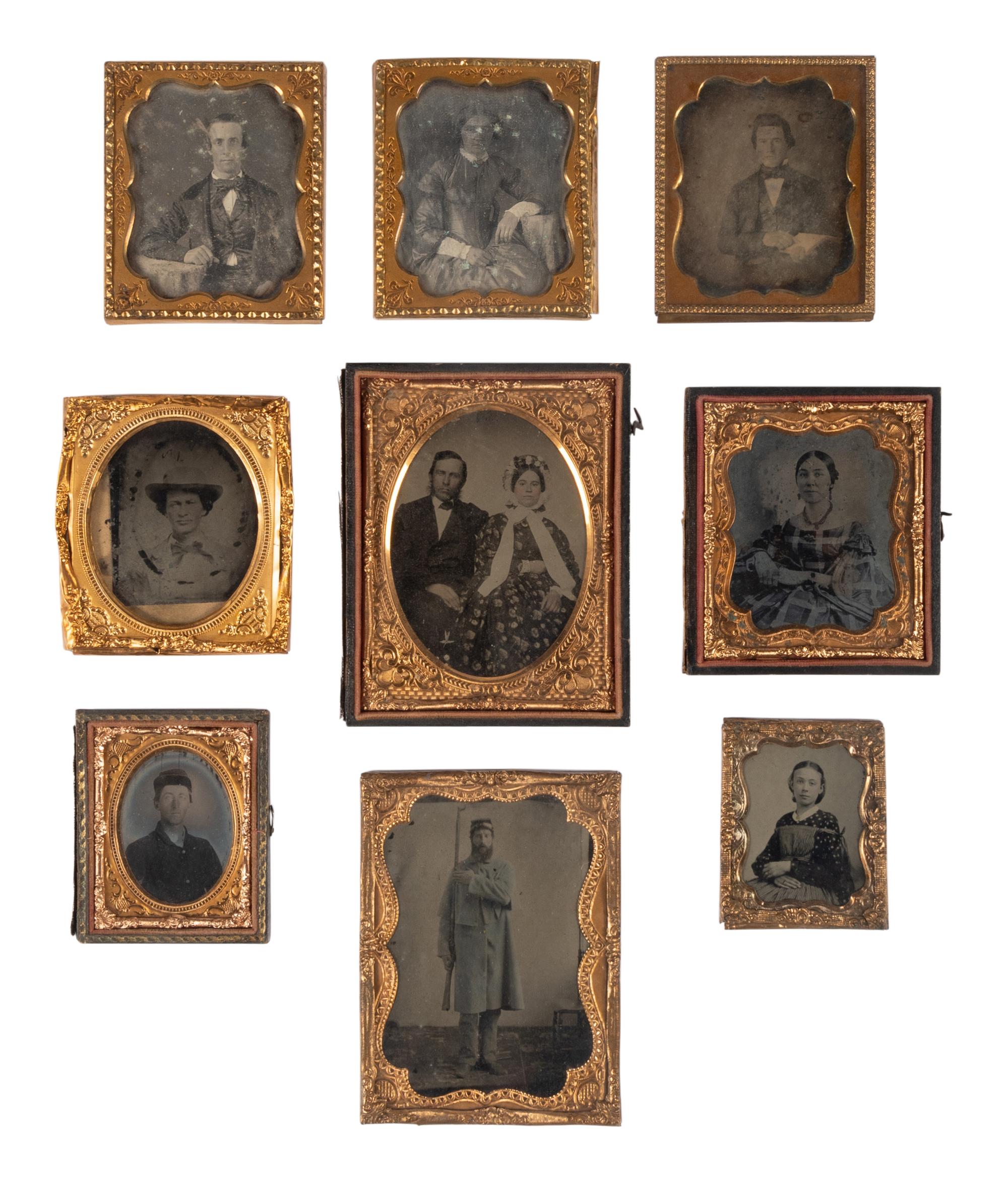 [CIVIL WAR - EARLY PHOTOGRAPHY]. 9 cased images highlighted by 2 portraits of Civil War soldiers.