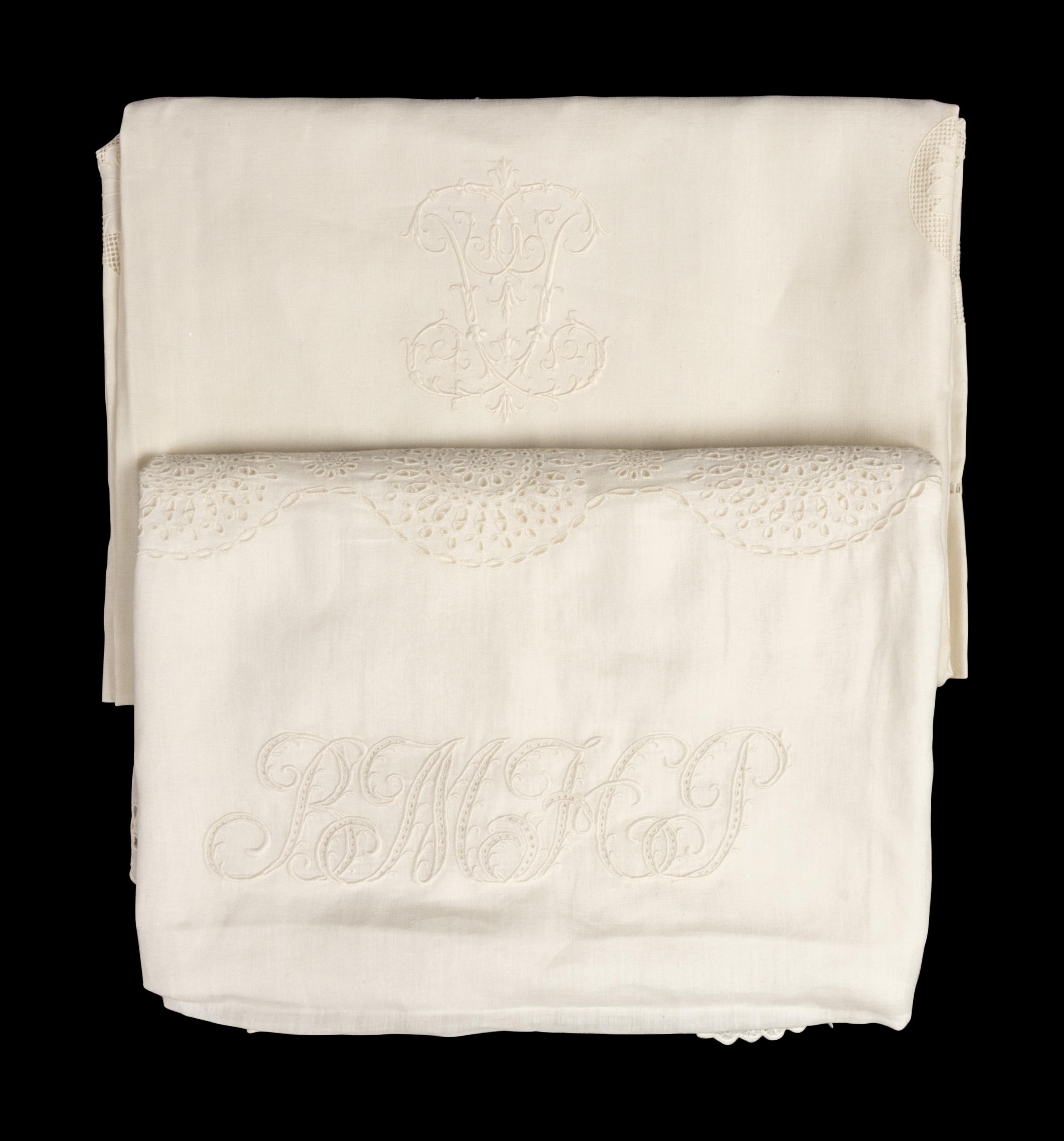 Two Sets of Palmer Family Sheets Embroidered with "BMHP" & "PP", 19th Century
