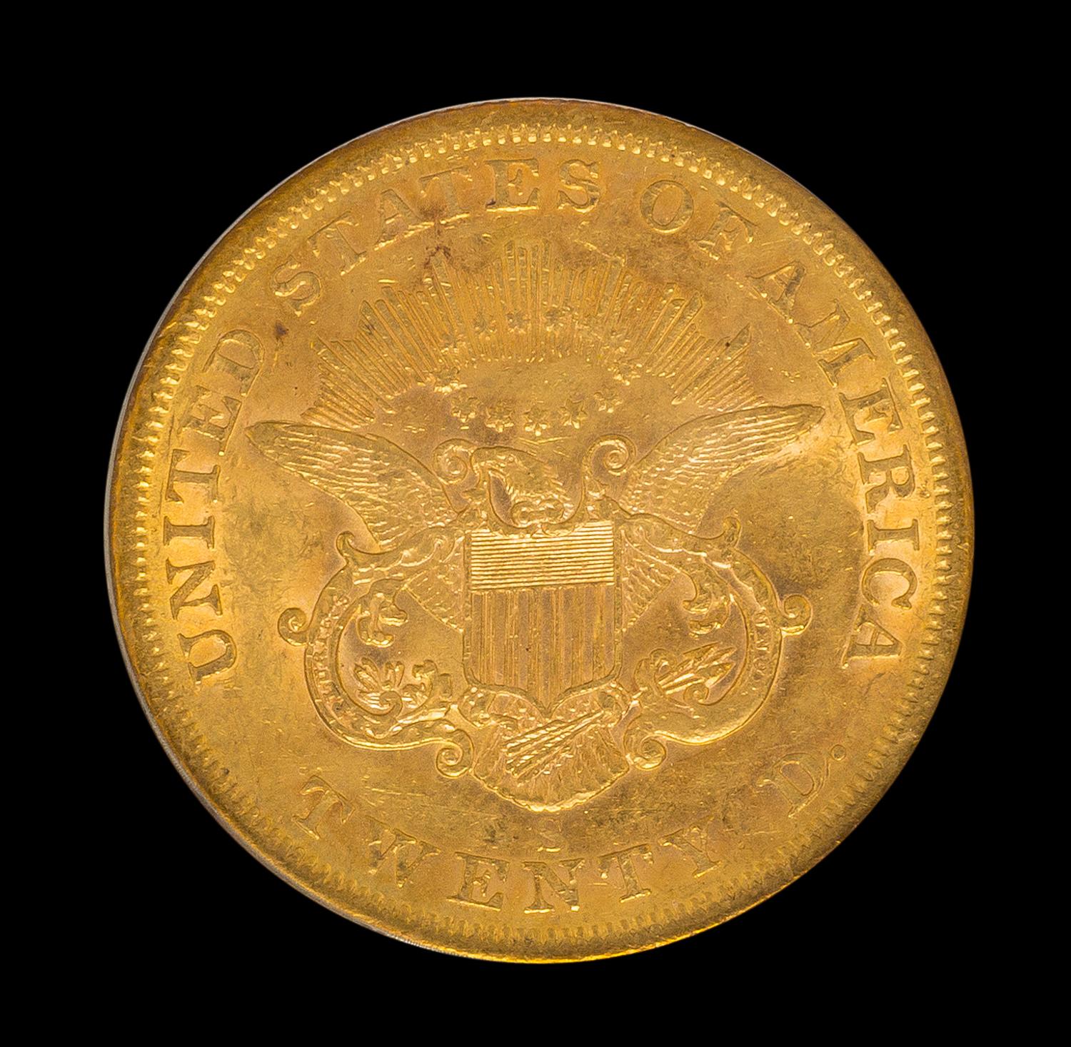 A United States 1857-S Liberty Head $20 Gold Coin