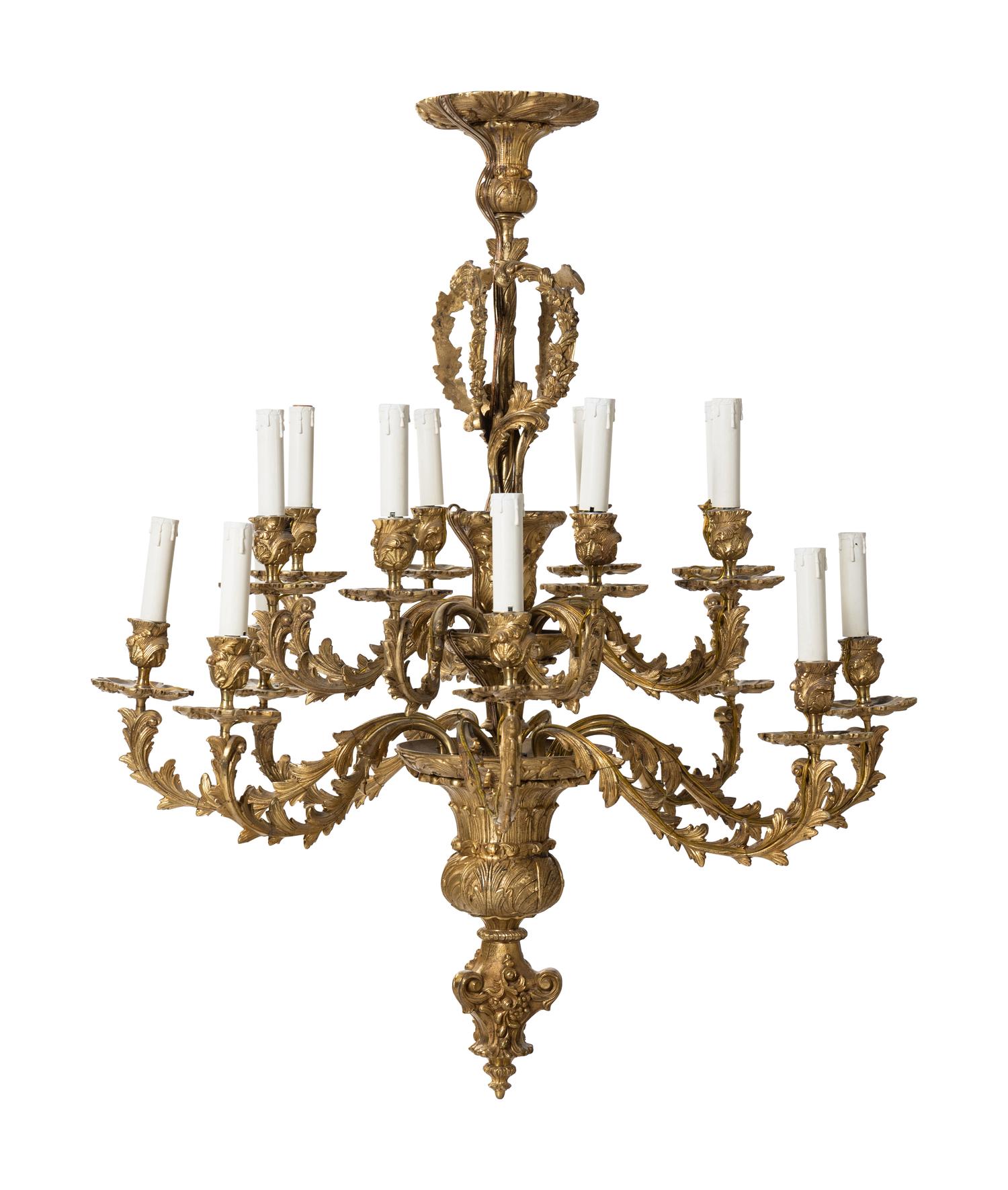 A Louis XV Style Gilt Bronze Sixteen-Light Chandelier