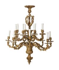 A Louis XV Style Gilt Bronze Sixteen-Light Chandelier