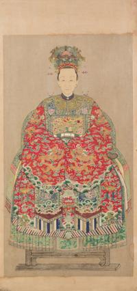 A Chinese Ancestor Portrait Height of 56 x width 32 inches.