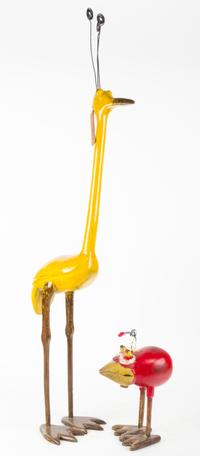 Two Painted Wood Birds Height of tallest 42 inches.