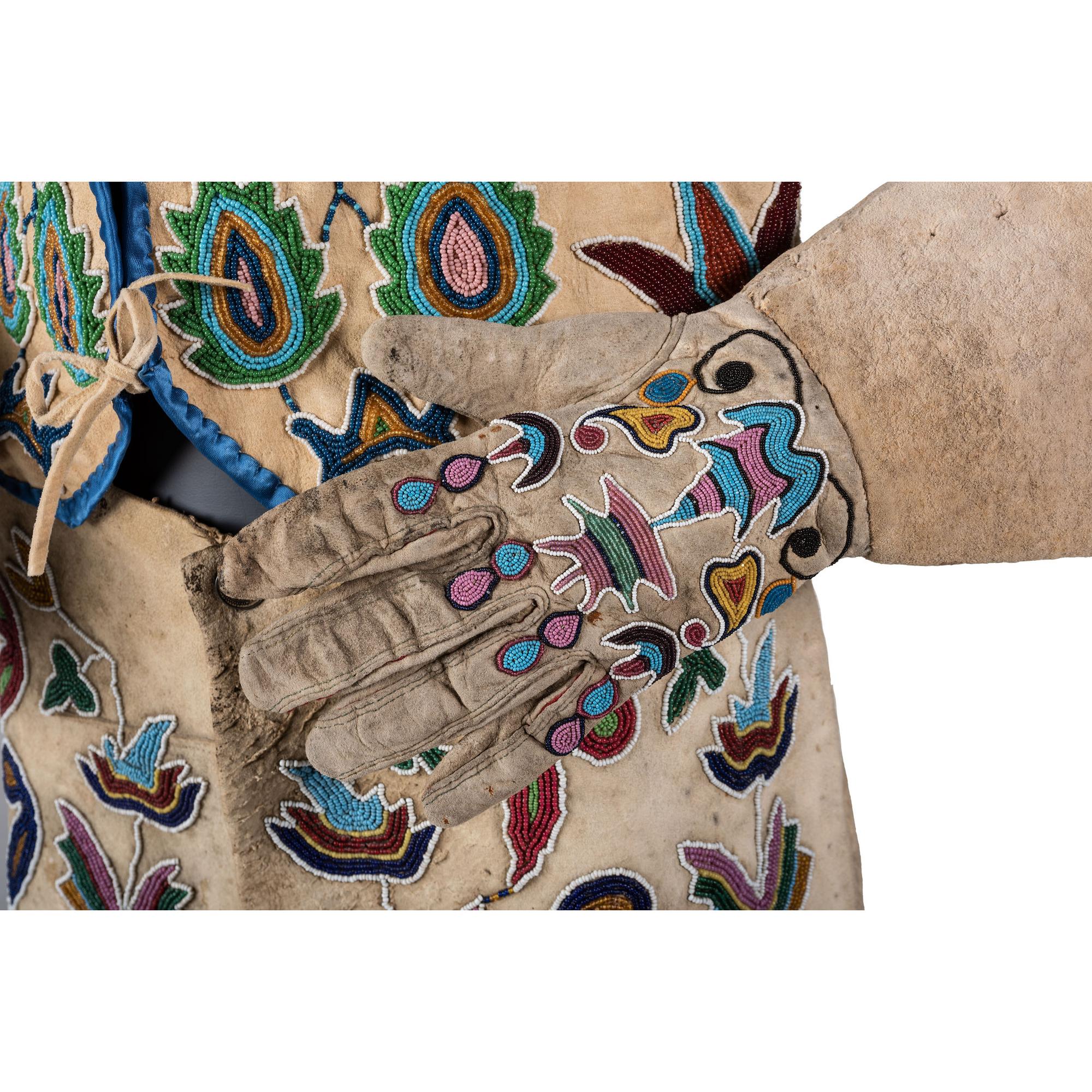Apsáalooke (Crow) Beaded Hide Vest, Gauntlets, Pants, and Moccasins