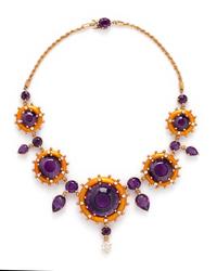 AMETHYST, DIAMOND AND ENAMEL NECKLACE