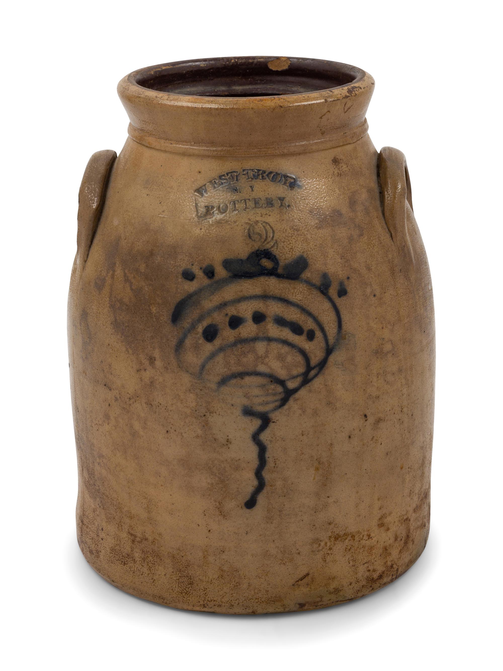 A Cobalt Decorated Stoneware 2-Gallon Crock