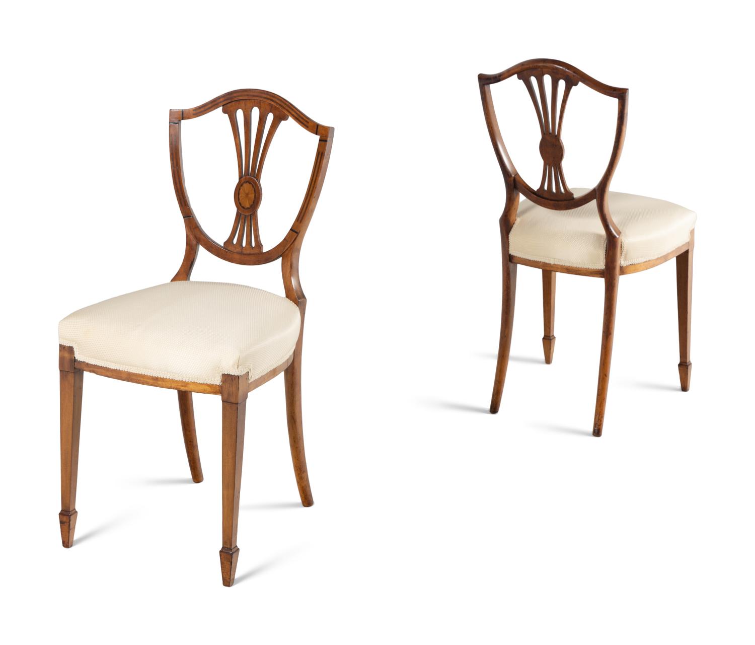 A Pair of Edwardian Satinwood and Marquetry Side Chairs