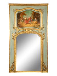 A French Painted and Parcel Gilt Trumeau Mirror