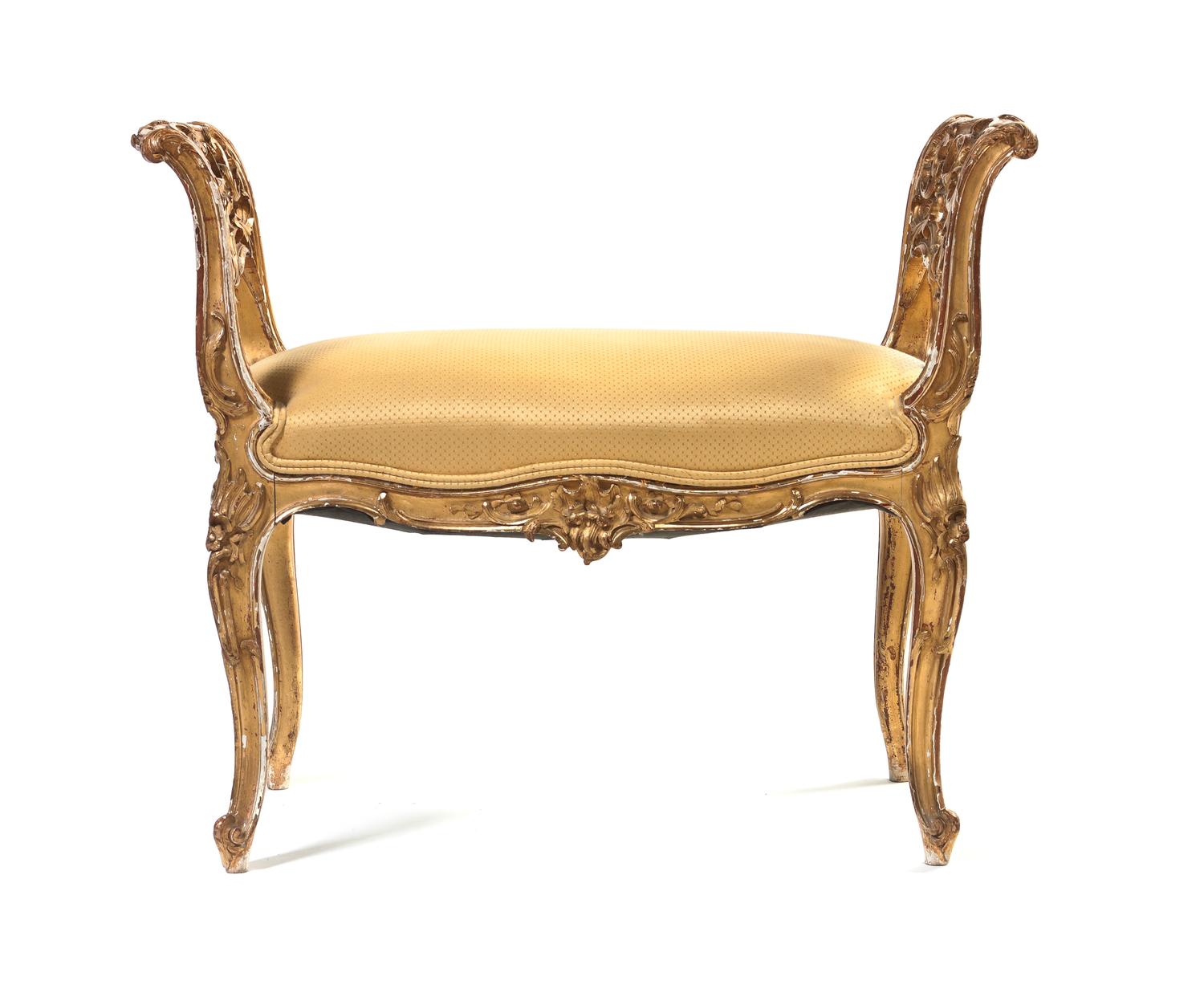A Louis XV Style Giltwood Window Bench, Width 35 1/2 inches.