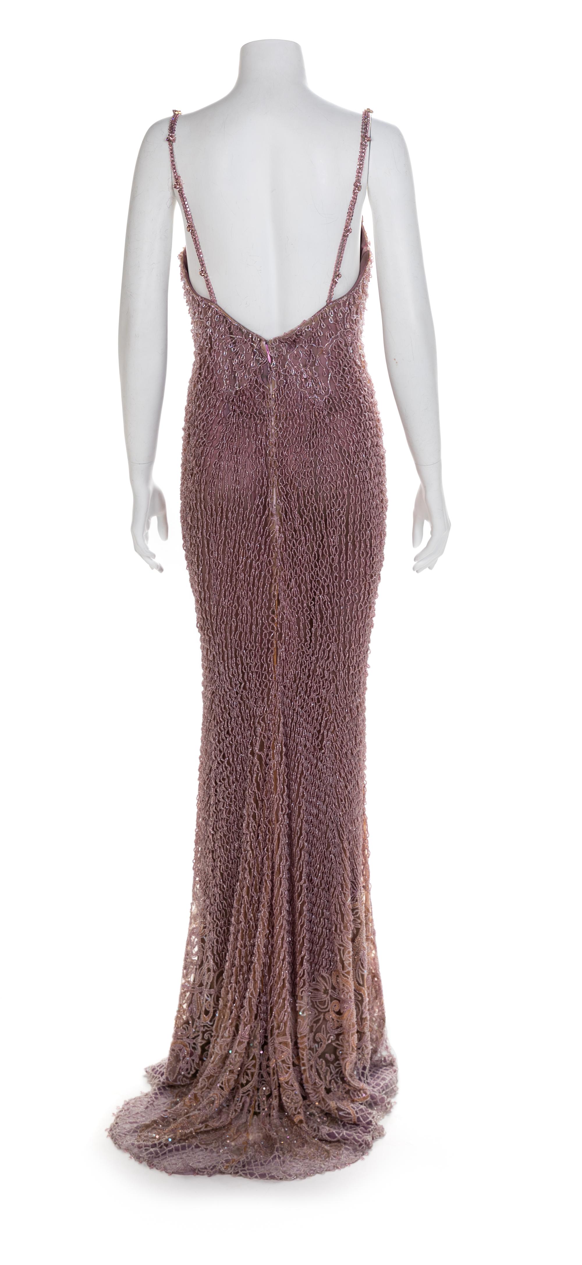 Purple Pink Beaded Dress with Flared Hem, 2000s
