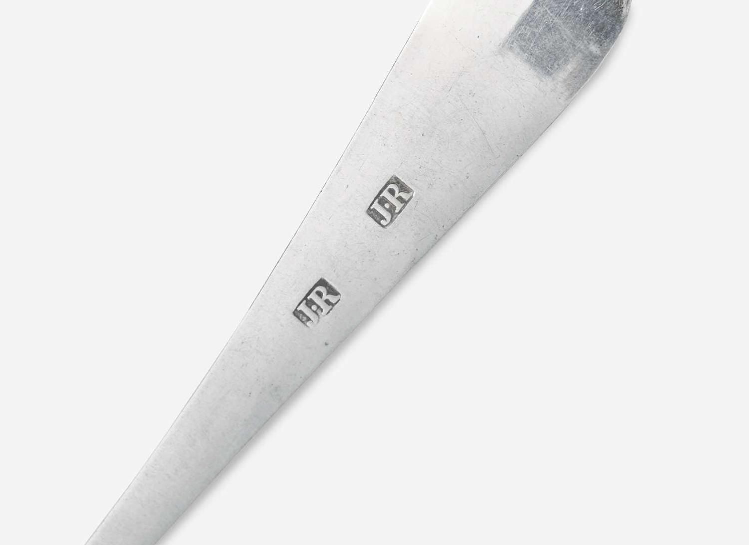 A group of six silver tablespoons and a silver ladle, various makers, Philadelphia, PA and Baltimore, MD, circa 1780-1790