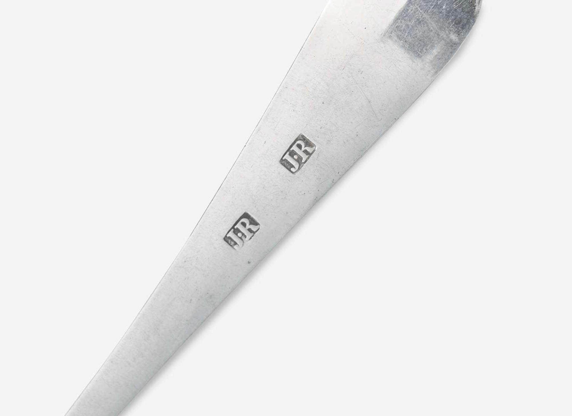 A group of six silver tablespoons and a silver ladle, various makers, Philadelphia, PA and Baltimore, MD, circa 1780-1790