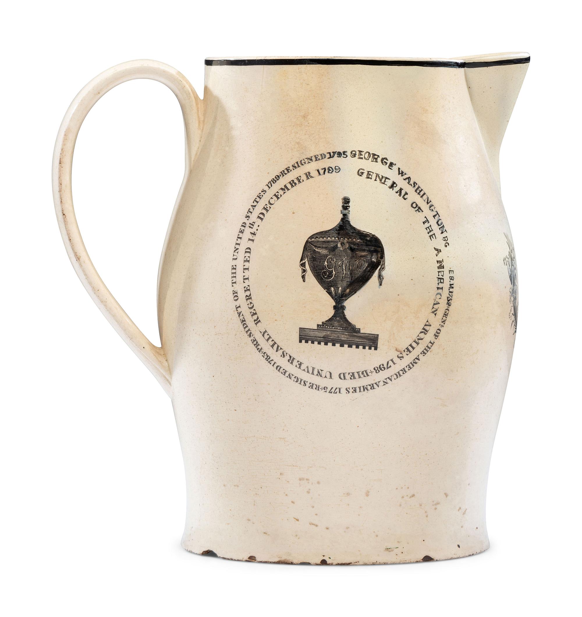 A Liverpool Transfer-Printed Creamware George Washington Memorial Pitcher