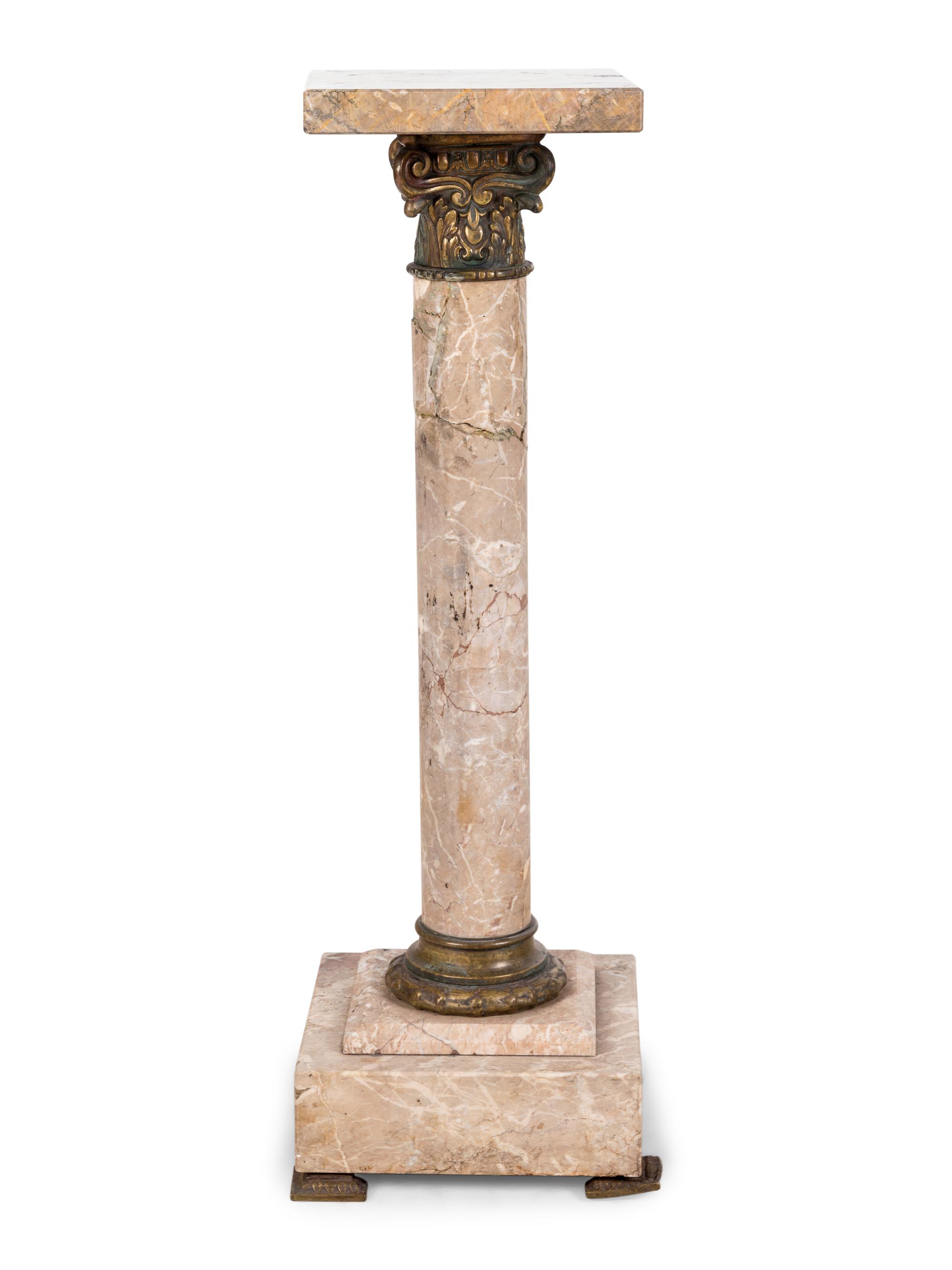 A Continental Gilt Bronze Mounted Marble Pedestal