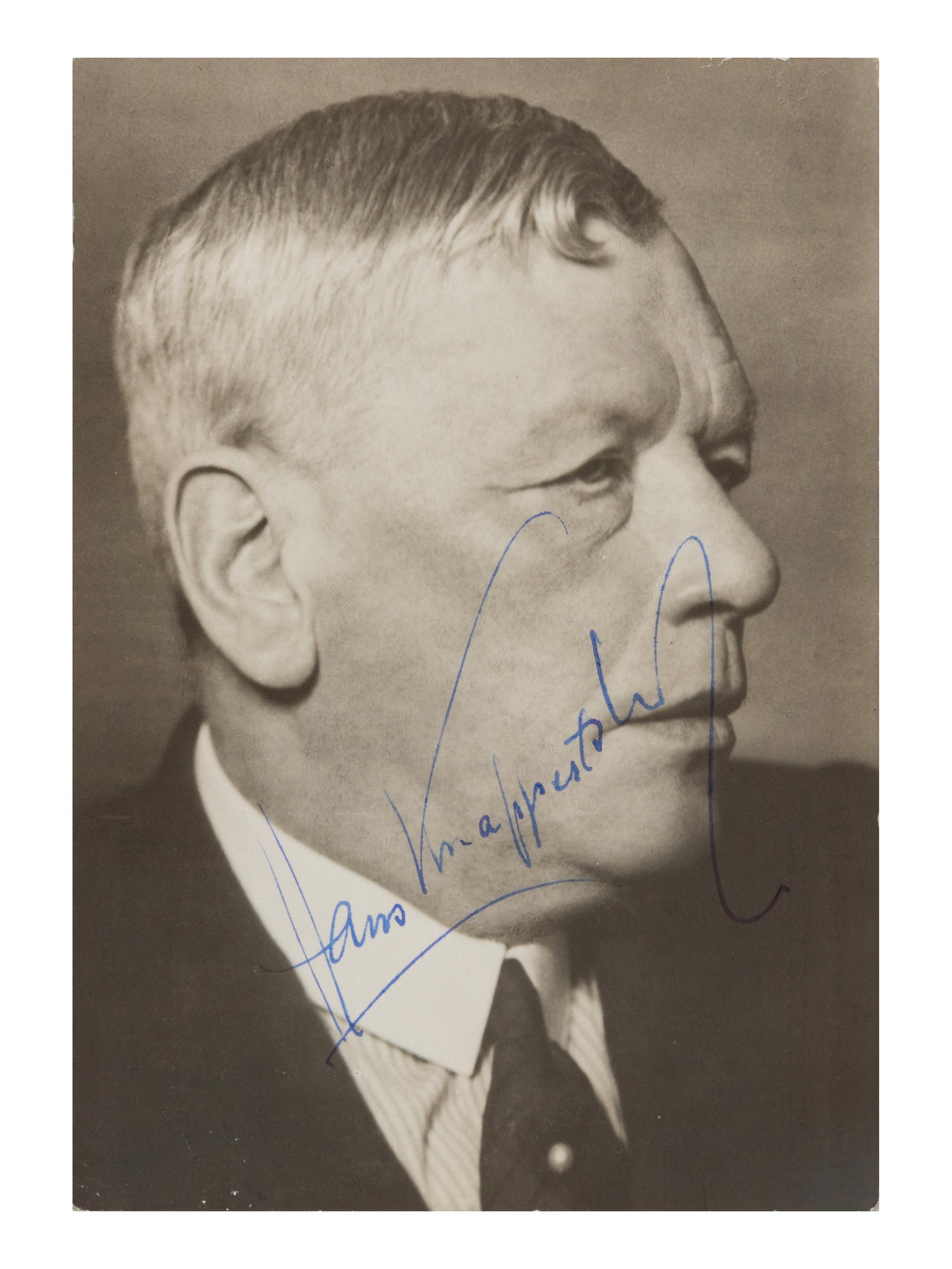 KNAPPERTSBUSCH, Hans (1888-1965). Photographic postcard, signed (“Hans Knappertsbusch”), by Anton Sahm, 1954.