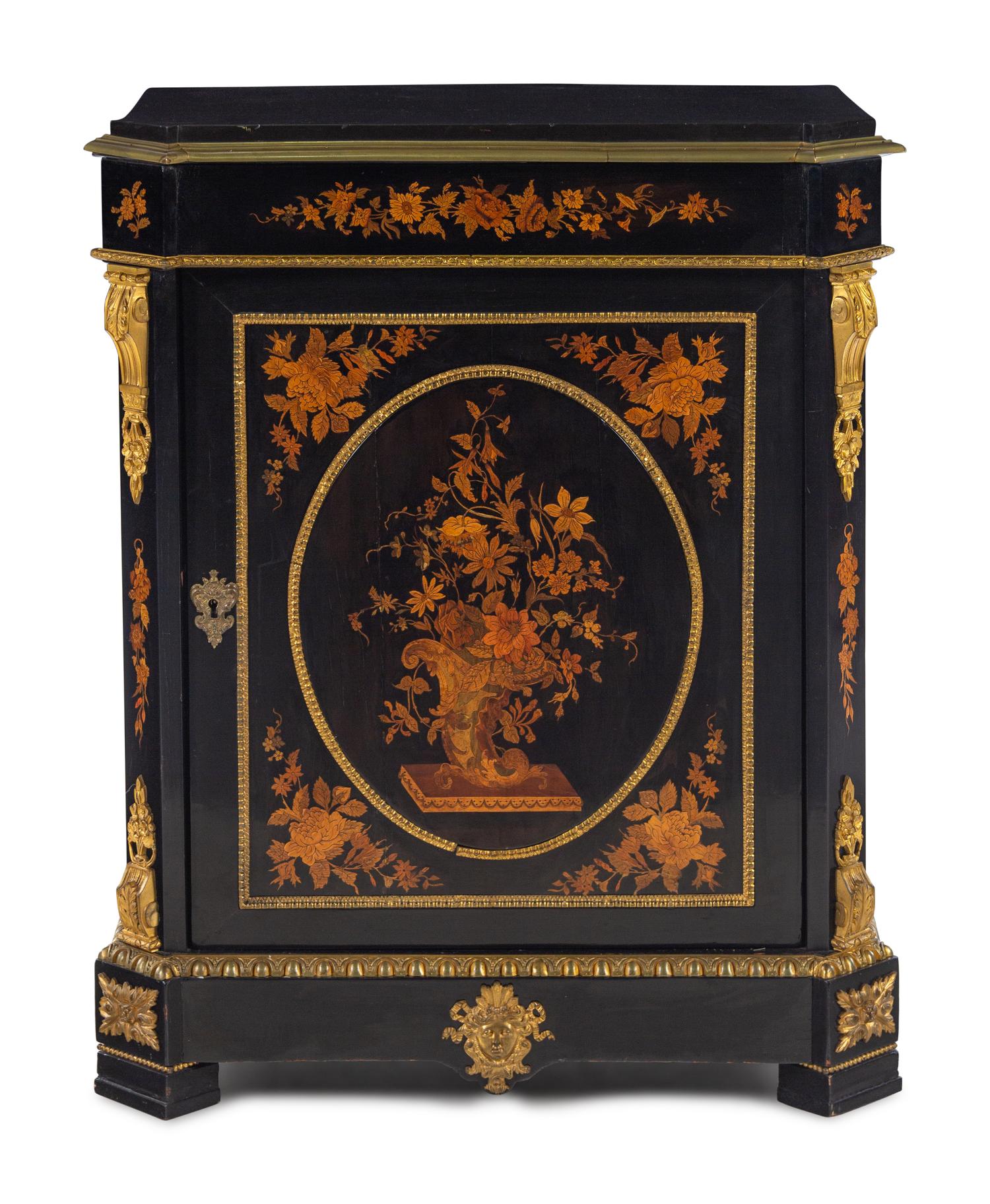 A Napoleon III Style Gilt Bronze Mounted Marquetry Cabinet