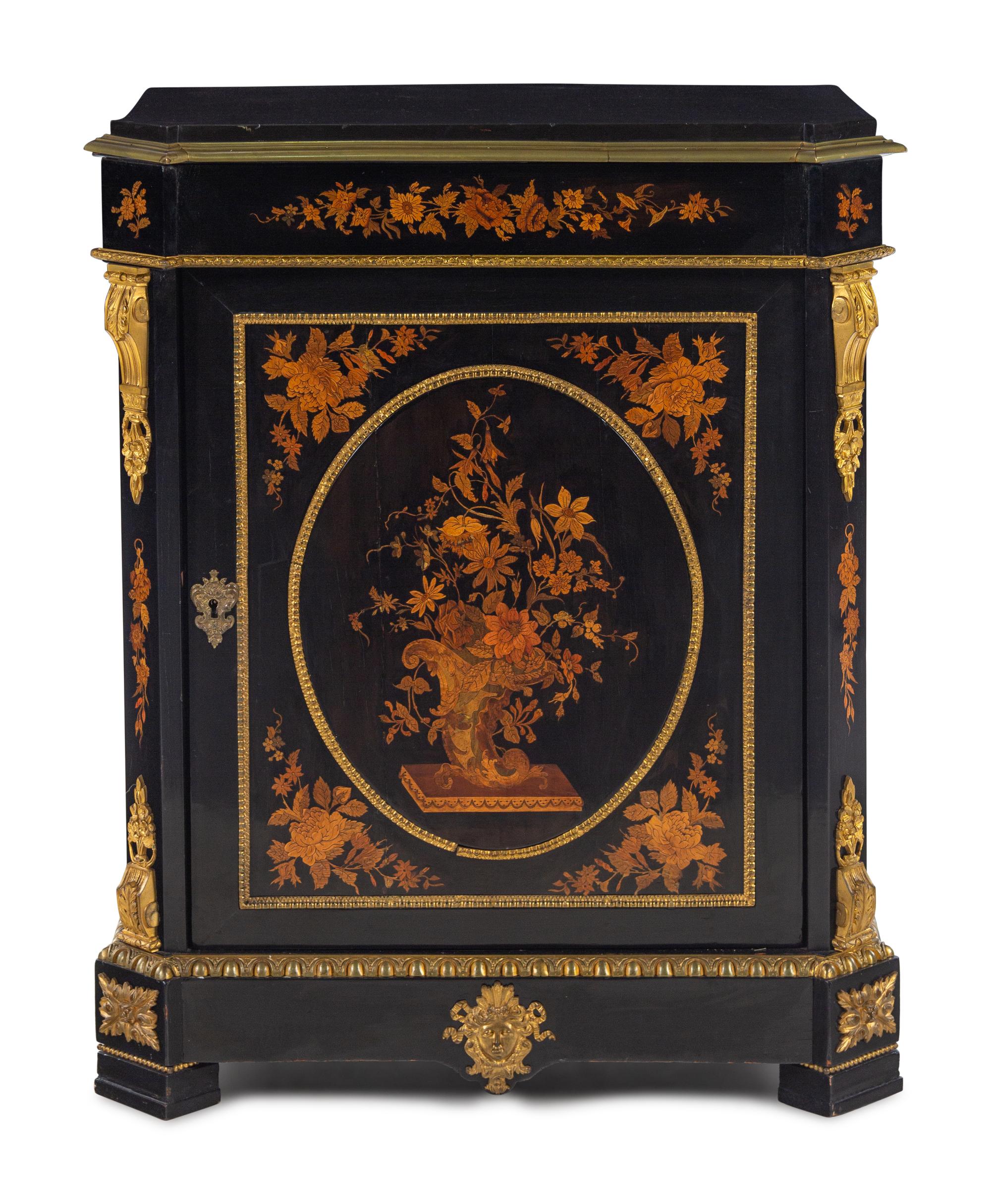 A Napoleon III Style Gilt Bronze Mounted Marquetry Cabinet