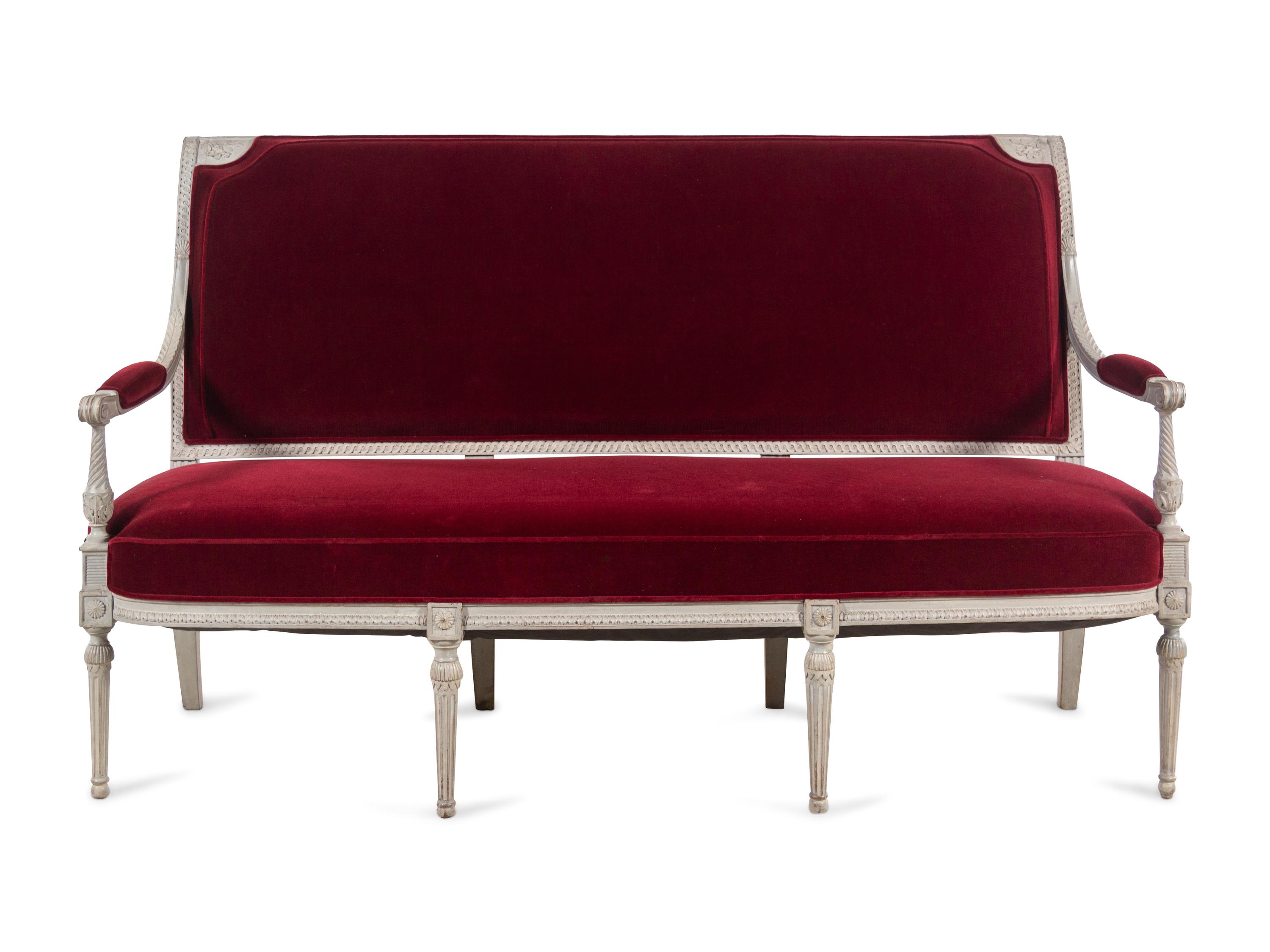 A Louis XVI White-Painted Beechwood Settee
