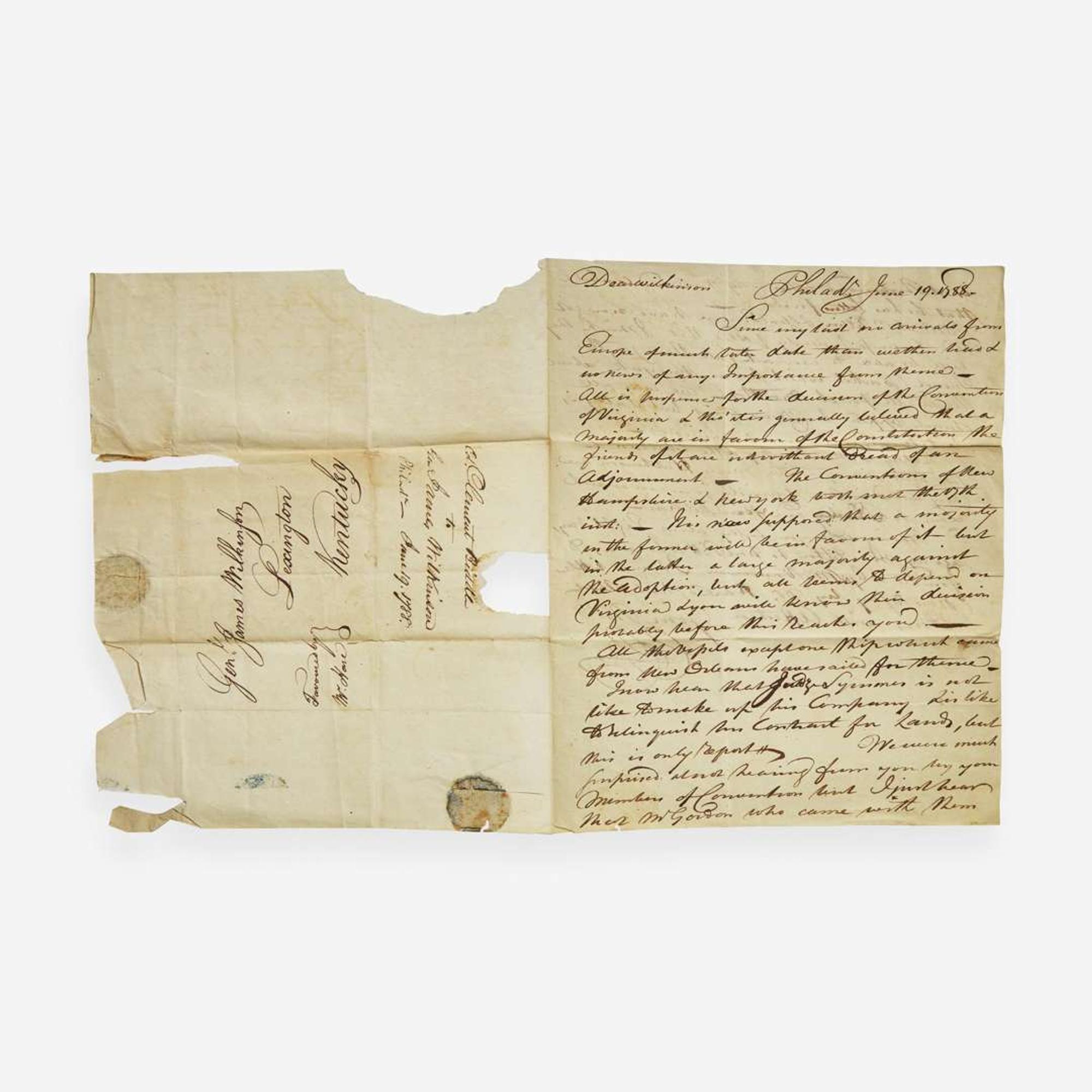 [Americana] Wilkinson, James, and Clement Biddle Group of 3 Autograph Letters, signed