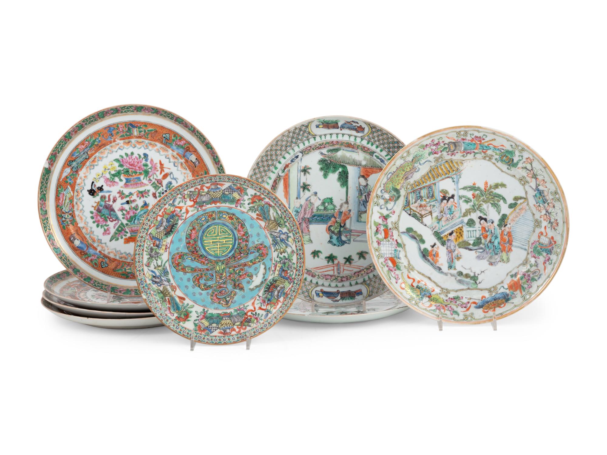 Eight Chinese Famille Rose Porcelain Plates