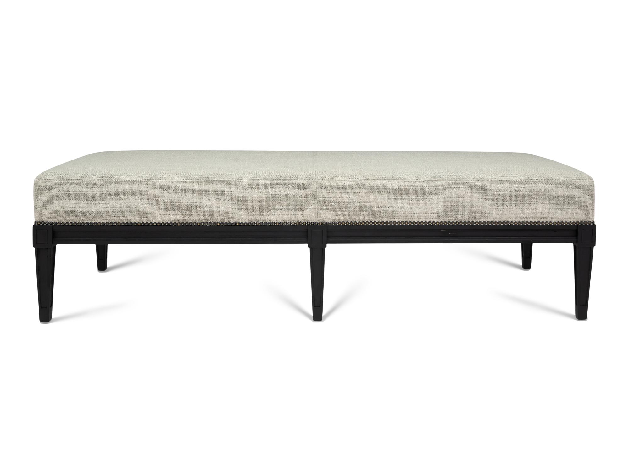 An Ebonized Upholstered Bench with Nailhead Trim