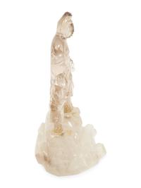 A Chinese Carved Rock Crystal Figure of Guanyin and Attendant