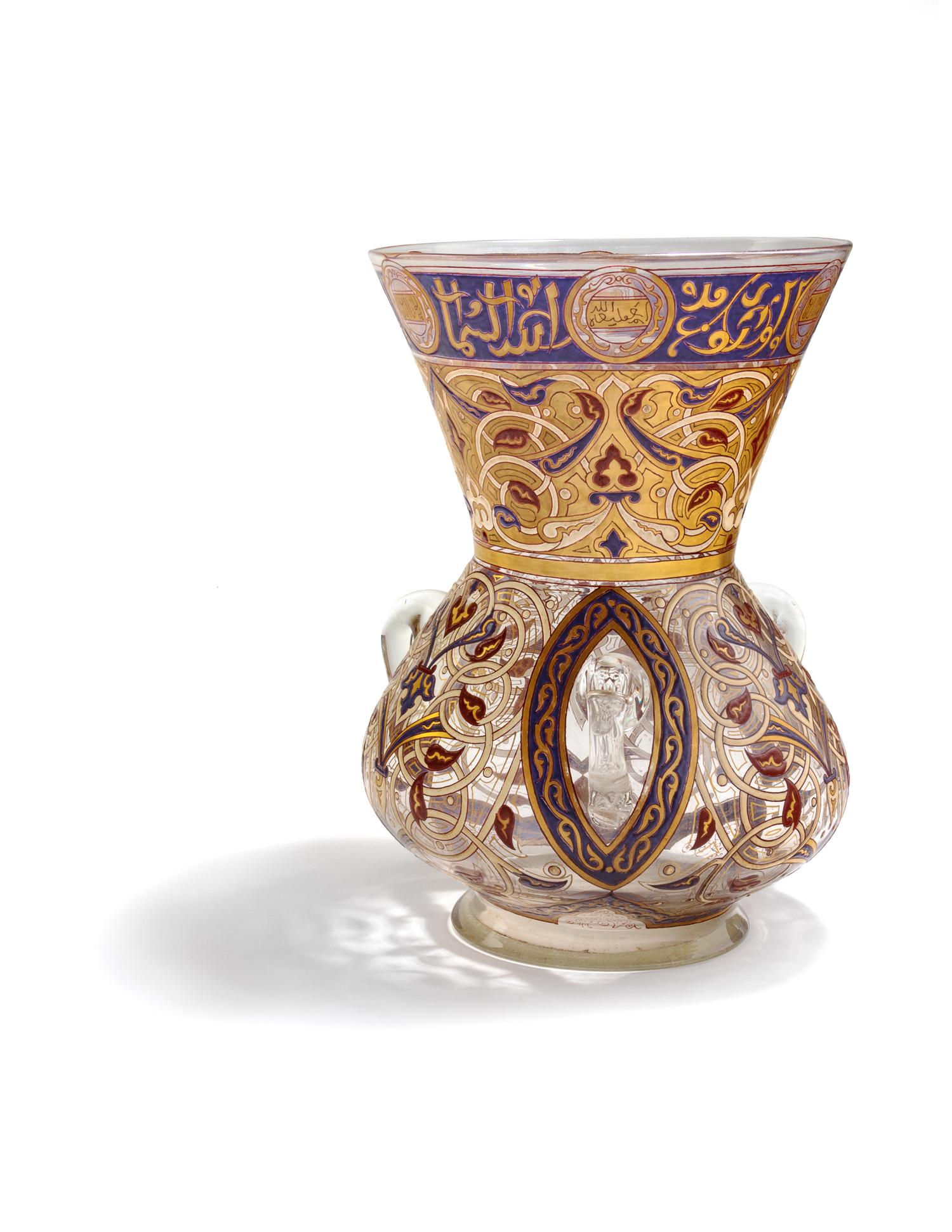 A French Mamluk Revival Style Enameled Glass Mosque Lamp
