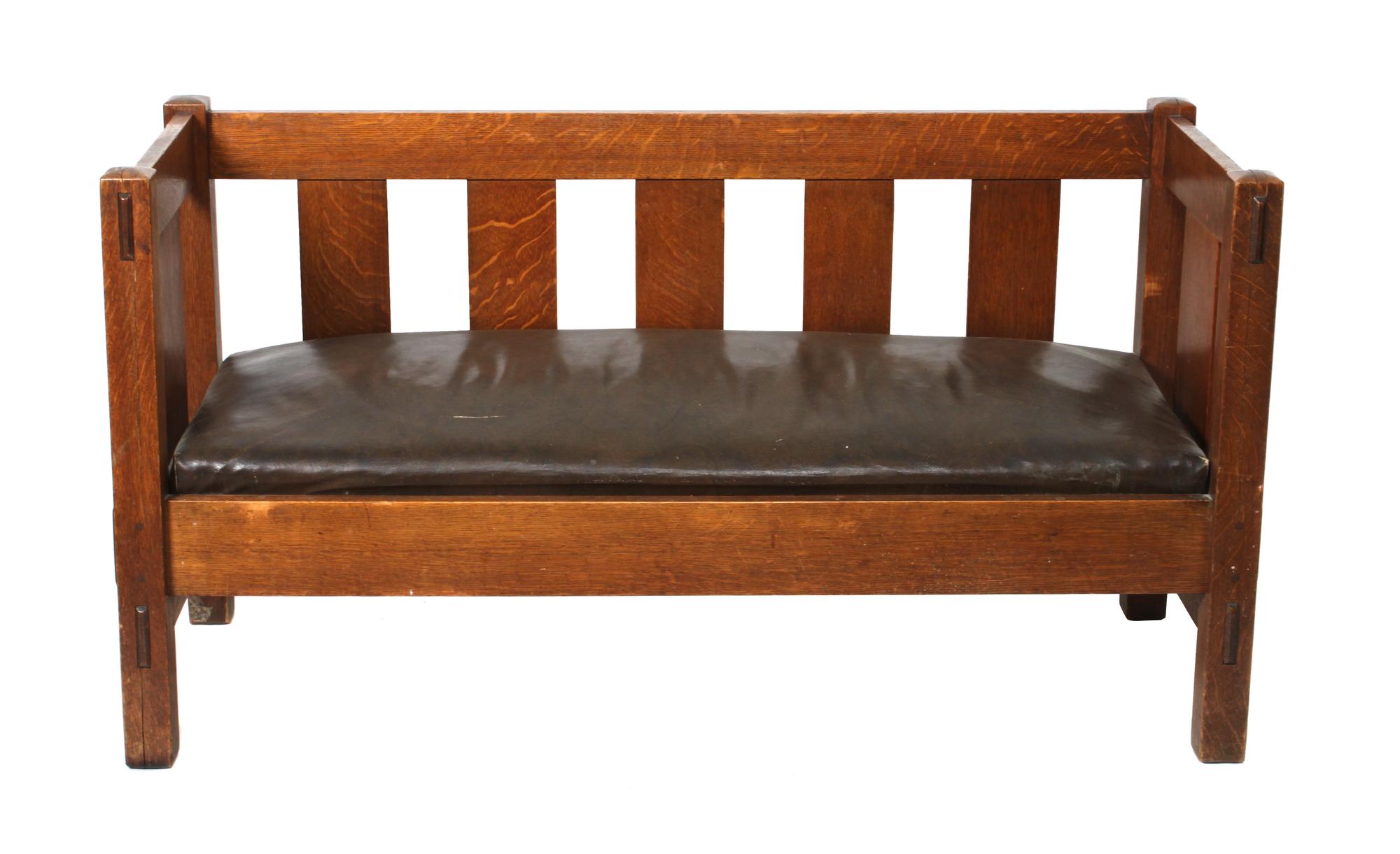 A Gustav Stickley Oak Hall Settle Height 30 x width 56 x depth 21 3/4 inches — CIRCA 1912-1916