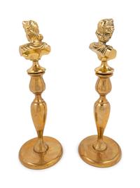 A Pair of French Gilt Bronze and Rock Crystal Candlesticks