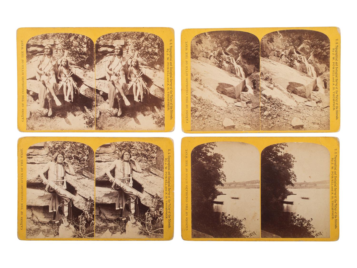 [NATIVE AMERICANS] -- [EARLY PHOTOGRAPHY]. A group of 7 stereoviews, incl. Southern Cheyenne subjects by John K. Hillers and landscape scenes of the Potomac River.