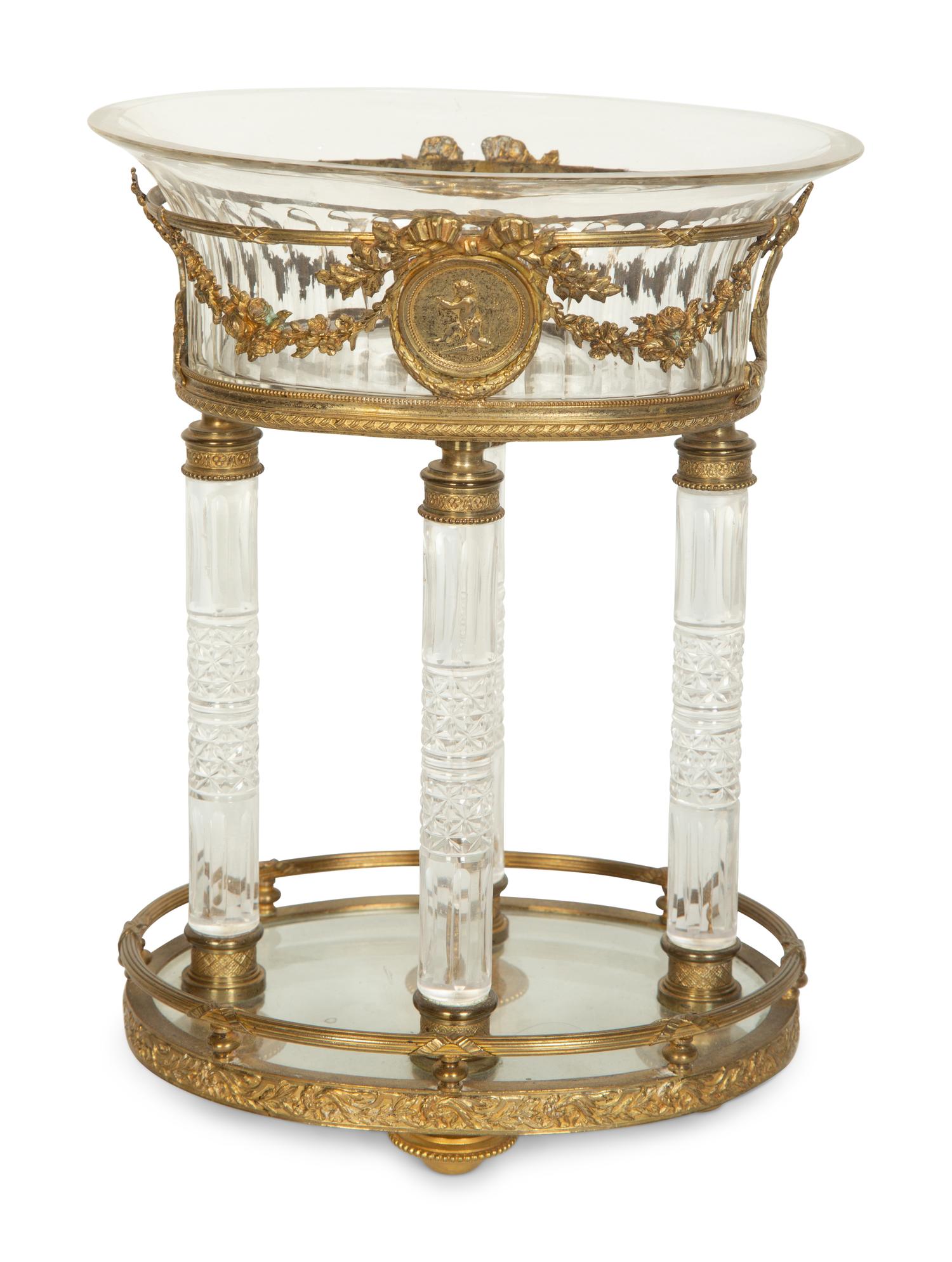 An Empire Style Gilt Metal and Cut Glass Centerpiece