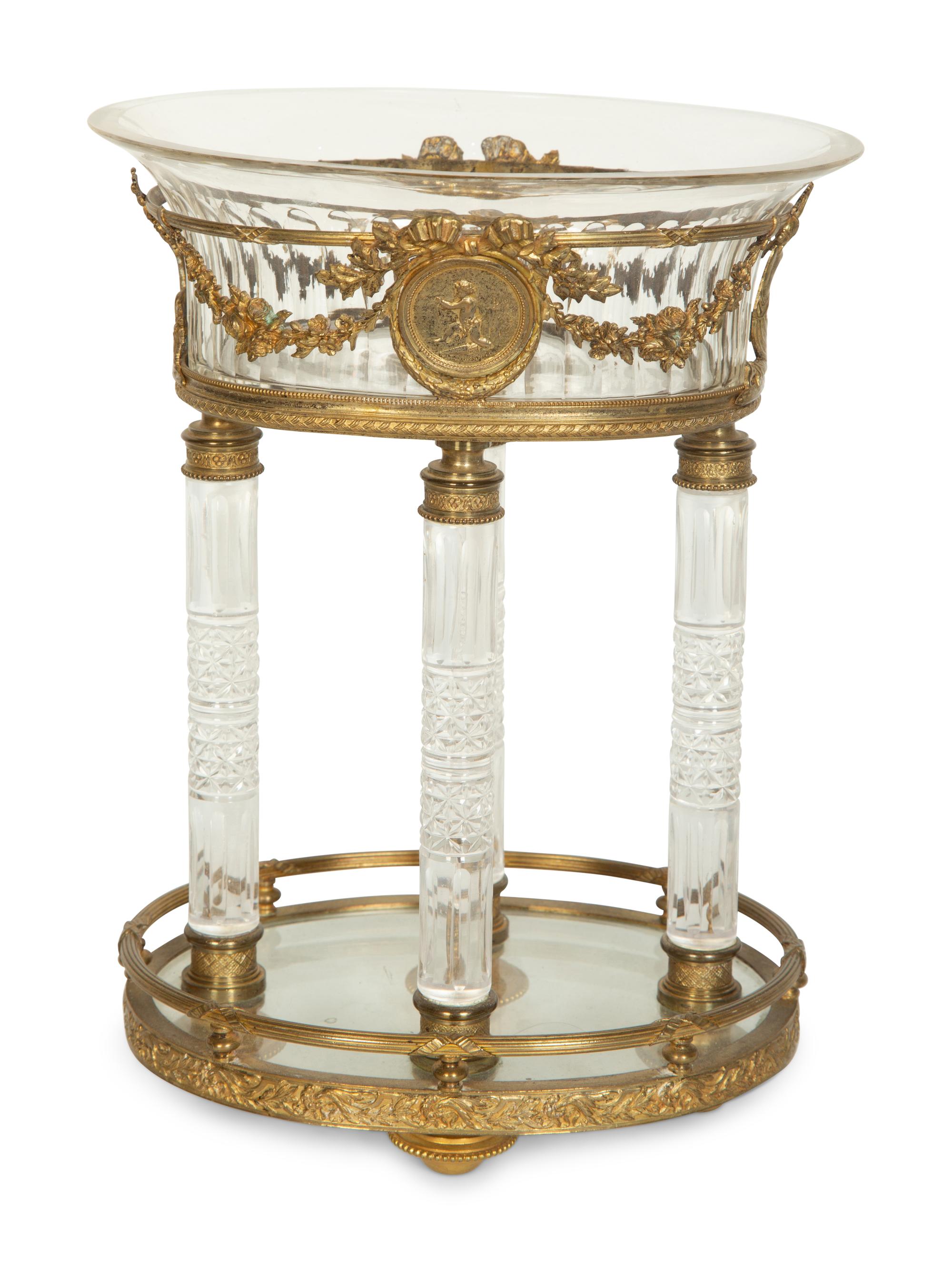 An Empire Style Gilt Metal and Cut Glass Centerpiece