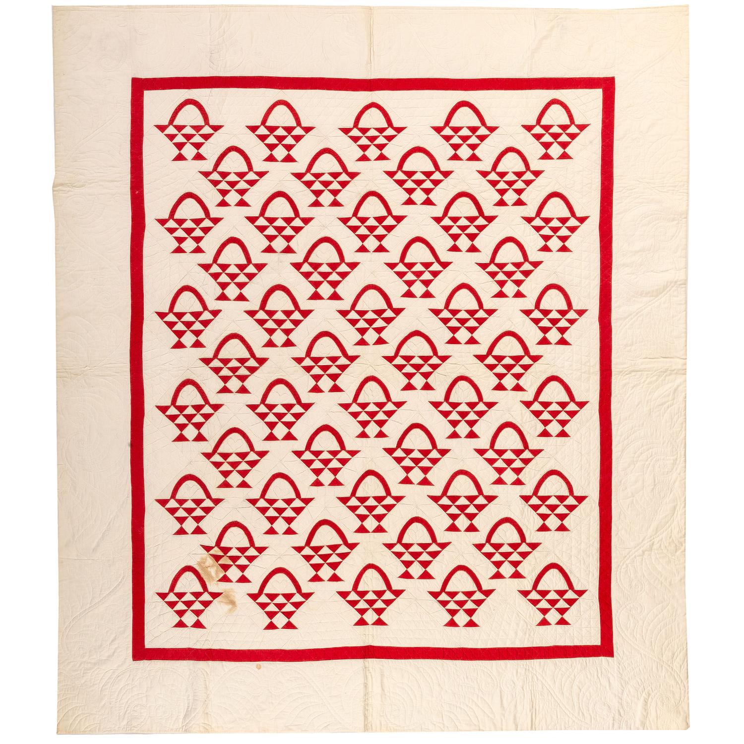 A Red and White Cherry Basket Quilt