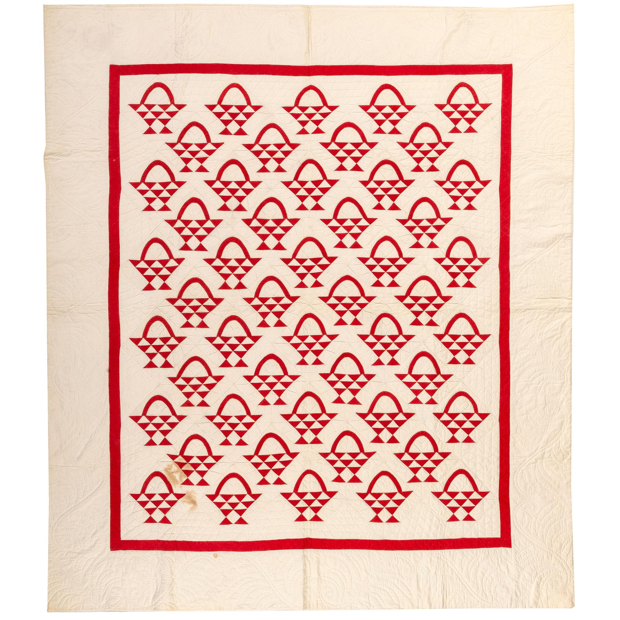 A Red and White Cherry Basket Quilt
