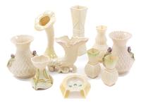 Nine Belleek Vases Height of tallest 7 1/2 inches. — SIXTH GREEN MARK (1965-1980)
