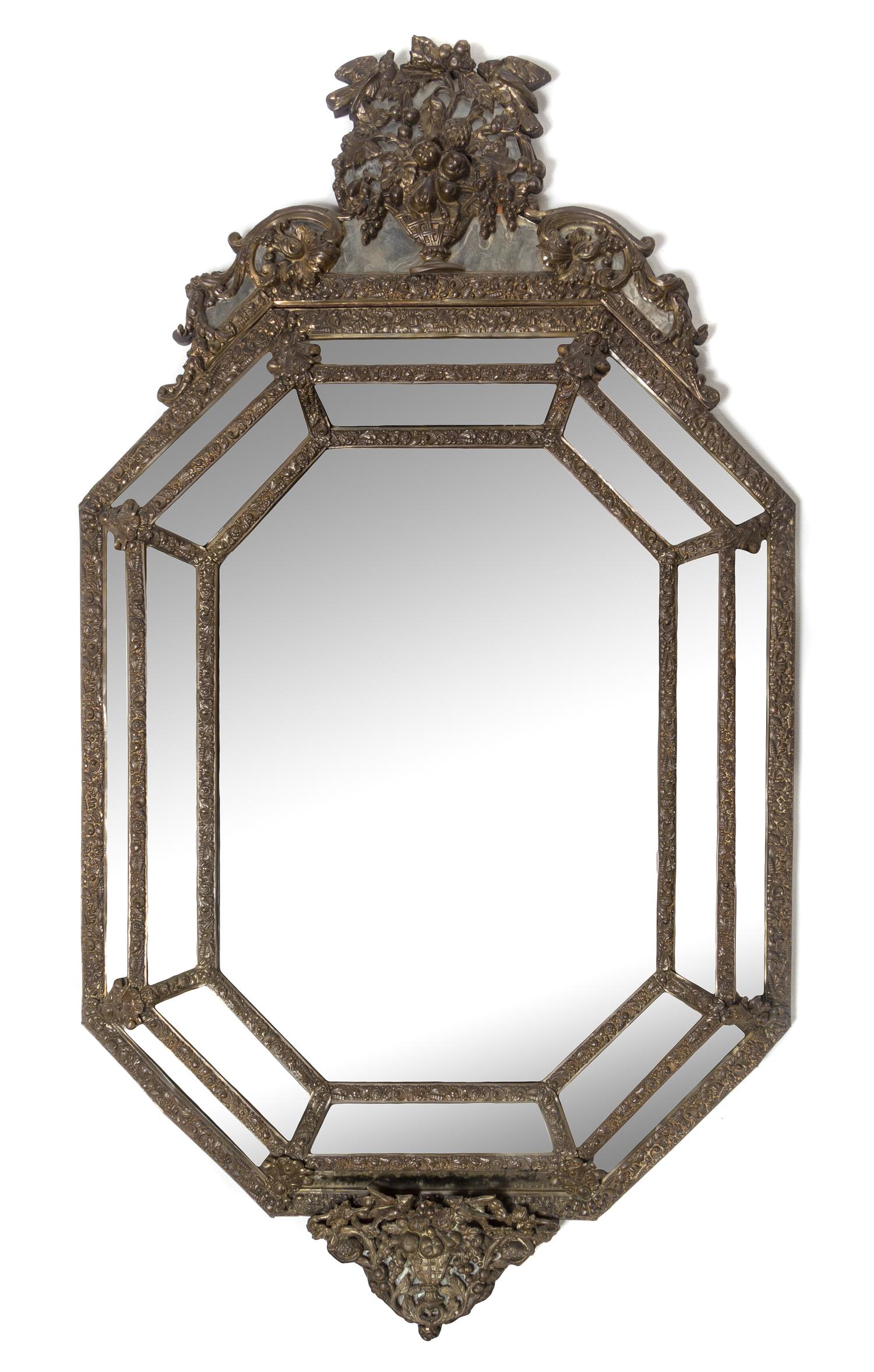 A Dutch Baroque Style Brass Mirror Height 48 1/2 x width 26 1/2 inches. — 19TH CENTURY