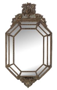 A Dutch Baroque Style Brass Mirror Height 48 1/2 x width 26 1/2 inches. — 19TH CENTURY