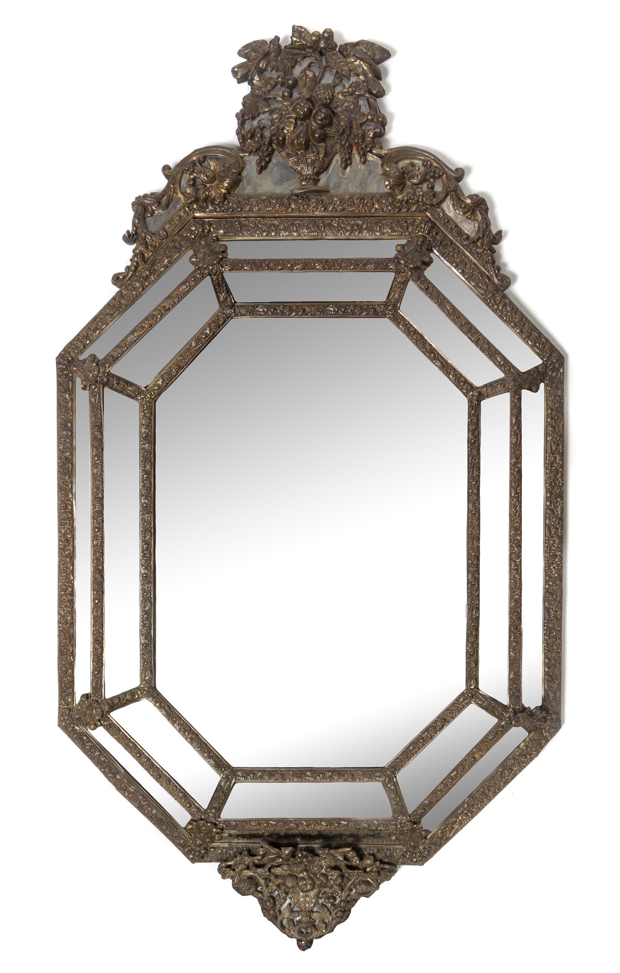 A Dutch Baroque Style Brass Mirror Height 48 1/2 x width 26 1/2 inches. — 19TH CENTURY